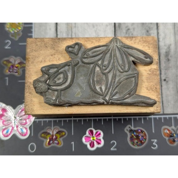 Magenta Bird Flower Heart Rubber Stamp Wood #i14 - Picture 2 of 3